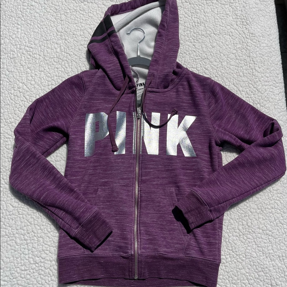 PINK Victoria's Secret Purple Zip Up Jacket Soft on Inside Woman's Size Small.